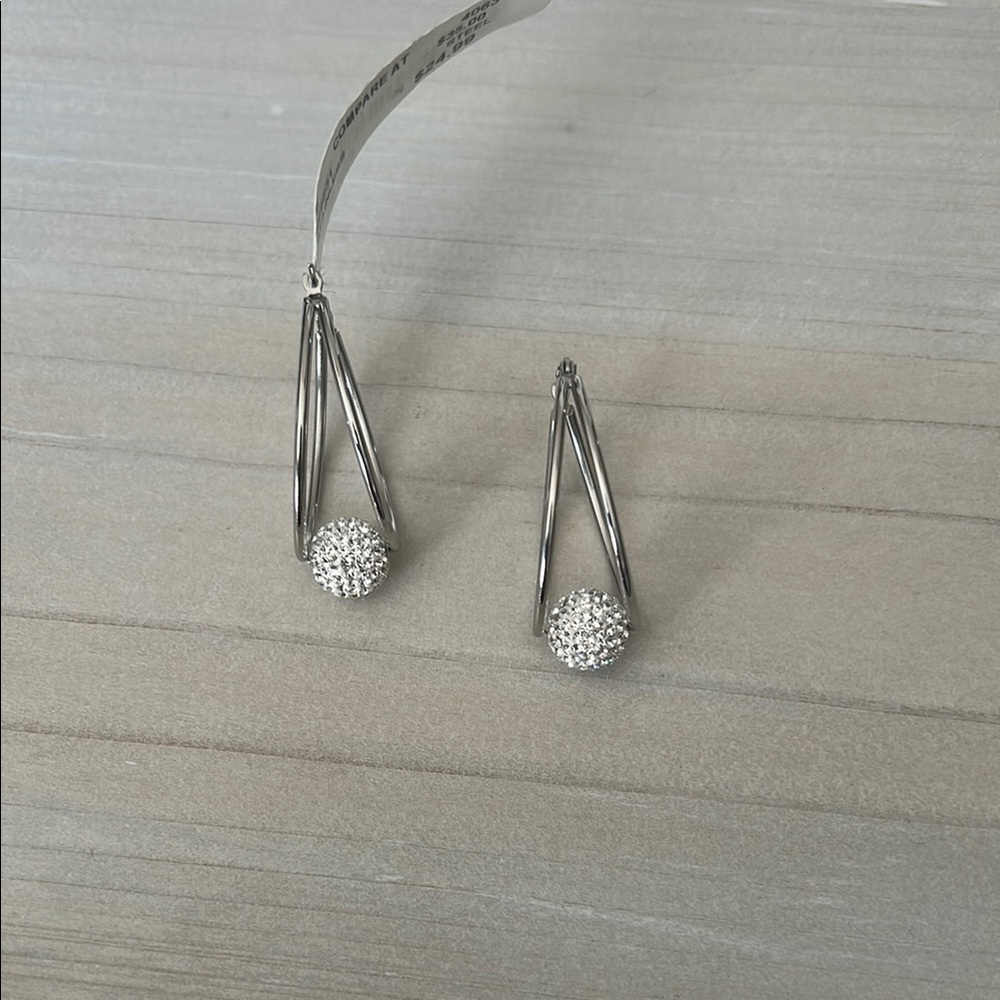 Silver Hoop Earrings with Crystal Accents